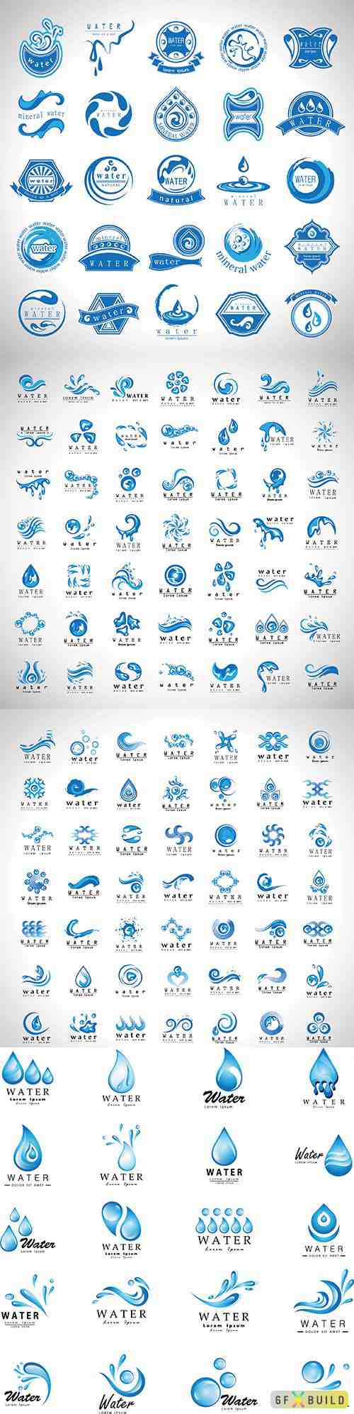 Water and drop icons set