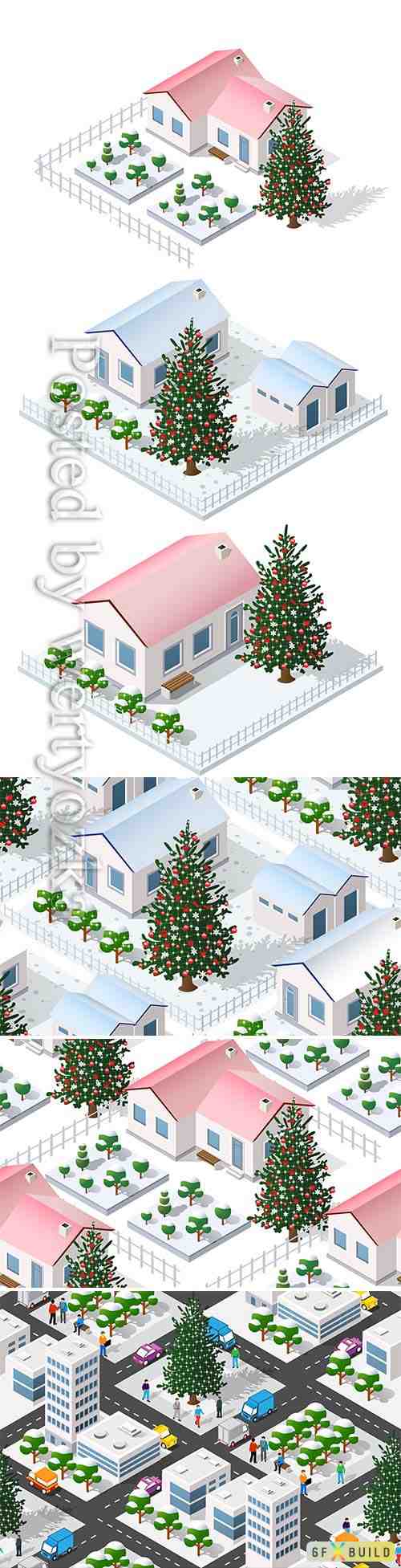 Christmas winter city graphic conceptual holiday illustration