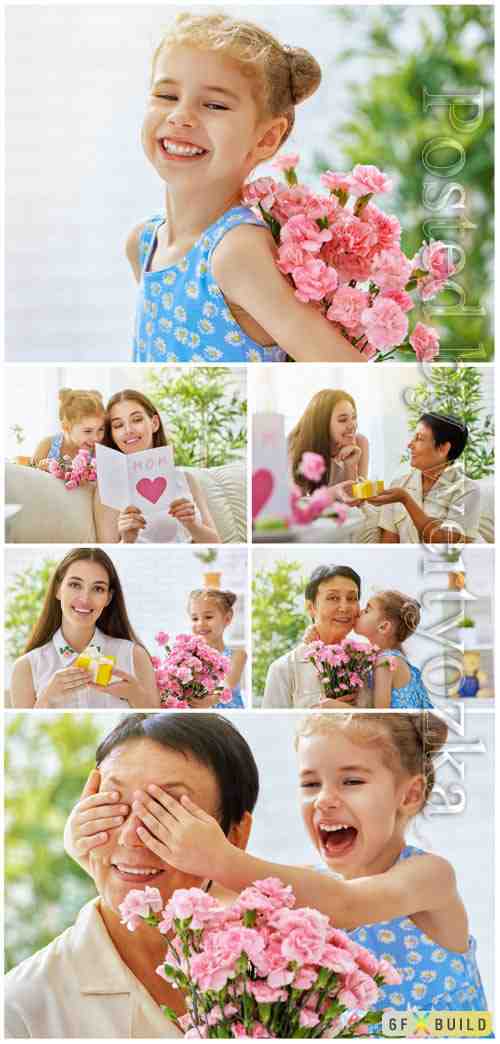 Flowers for grandma and mom, womens day stock photo