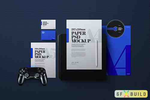Console Mockup Stationery A4 A5 Game Controller PSD