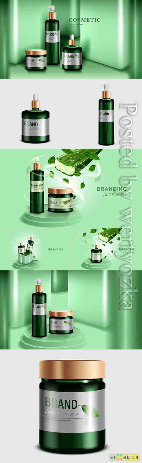Cosmetics or skincare product, green bottle and green wall background