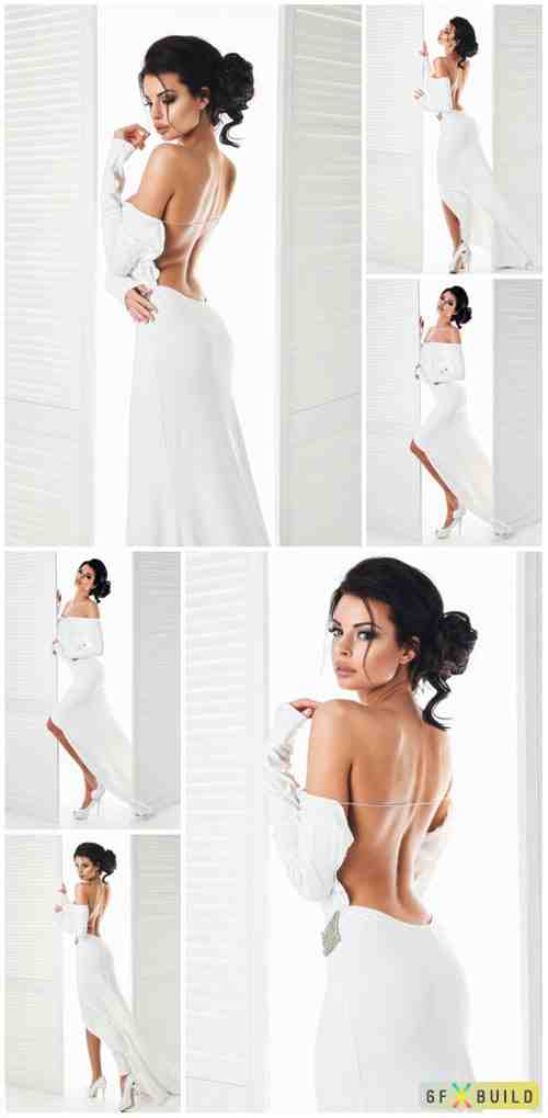 Girl in sexy white dress stock photo