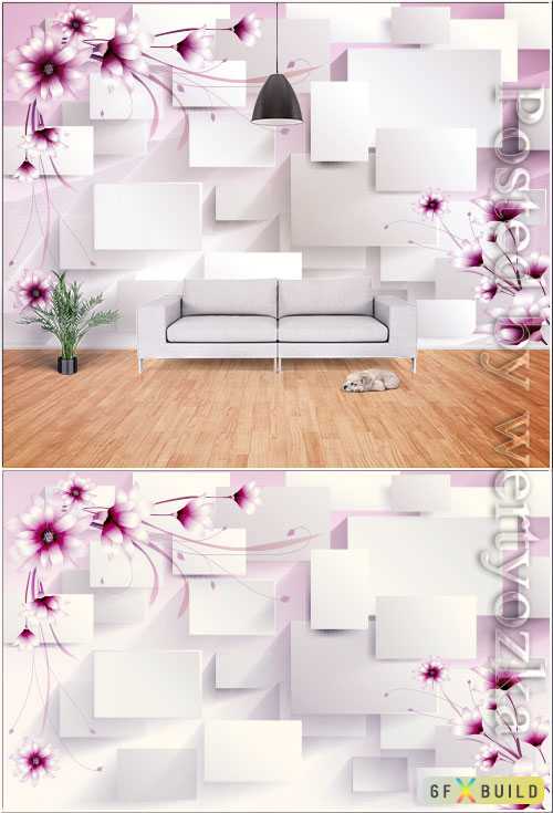 Romantic 3d stereo flowers geometric lines flowers tv background wall