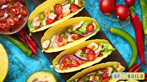 Mexican Taco with Chicken Meat Jalapeno Fresh Vegetables Served with Guacamole