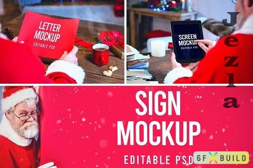 Santa Claus Tablet, Letter, and Sign Mockup Set