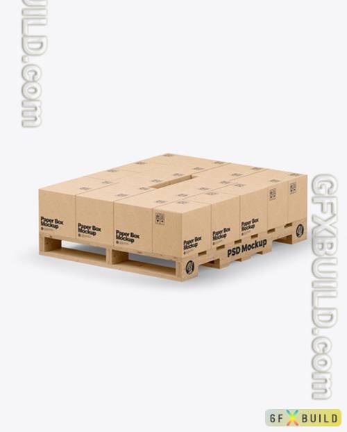 Wooden Pallet with Kraft Boxes Mockup 50027