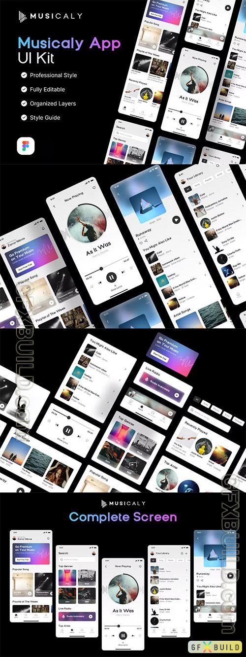 Musicaly - Music, Podcast Player Mobile App UI Kit