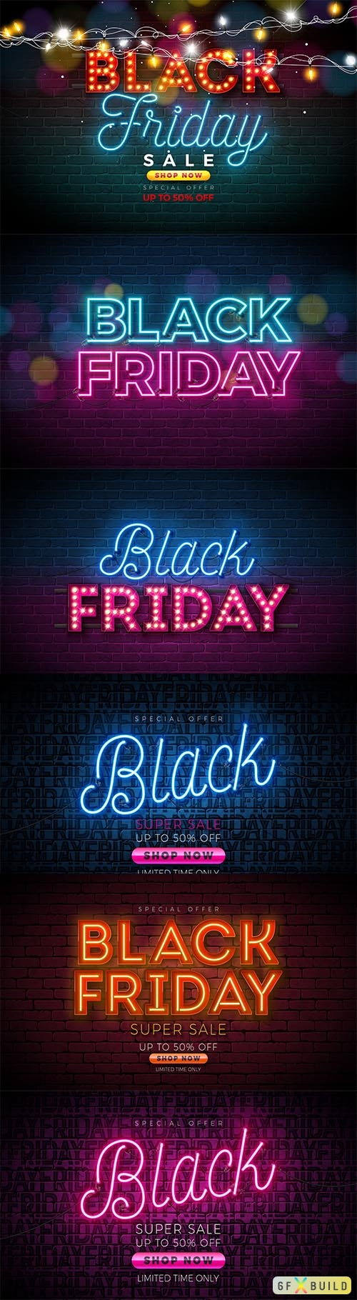 Neon black friday sale illustration with 3d lettering vector