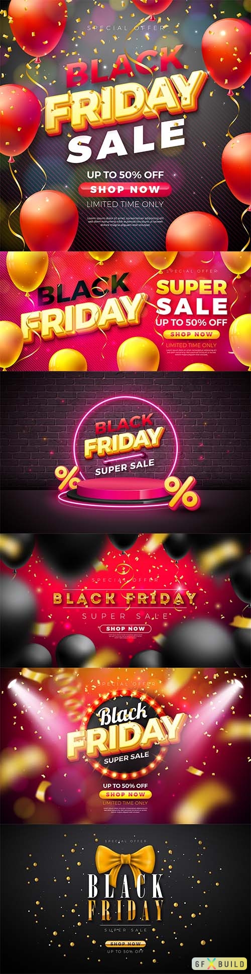 Black friday super sale illustration with magic gold text lettering