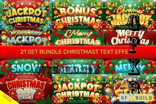 Set Bundle Christmas 3d Text Effect EPS -  21 Premium Graphics