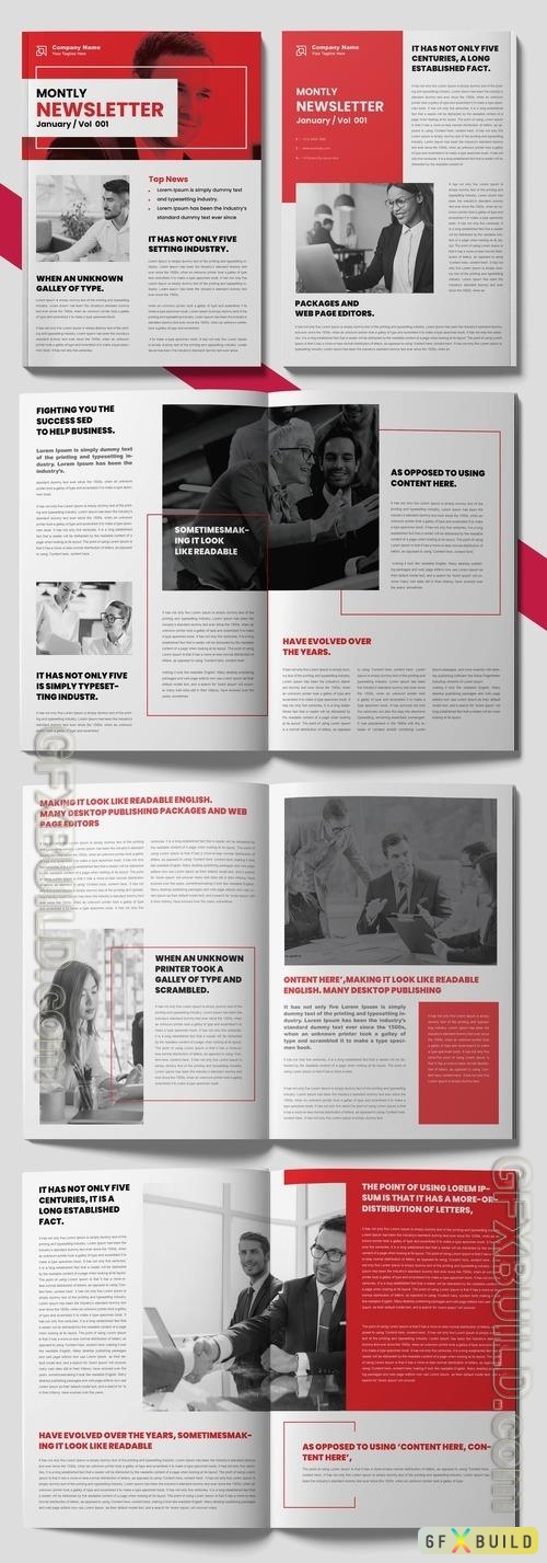 Newsletter Layout with Red Accents 513056242 INDT