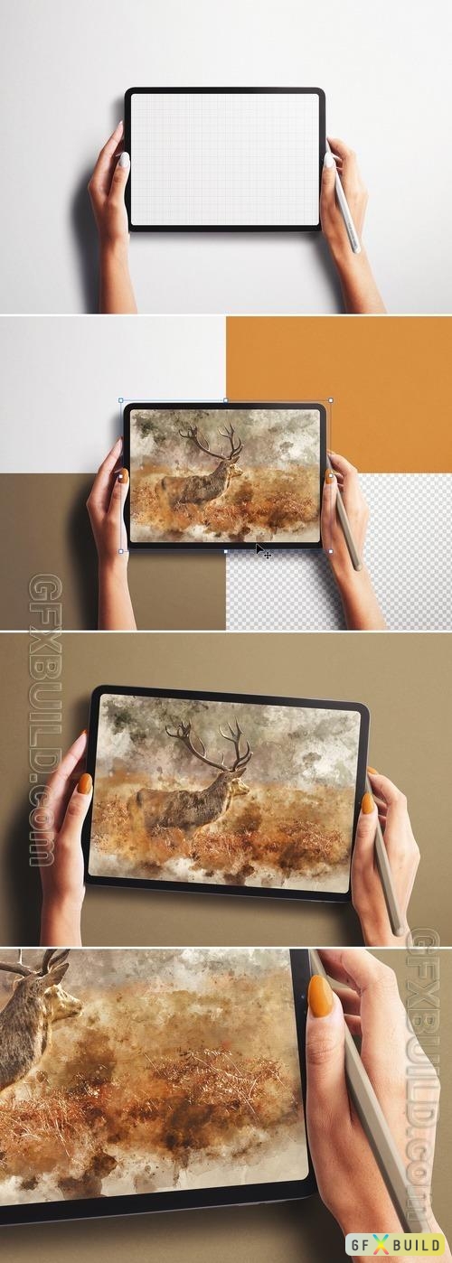 Hands Holding iPad Pro with Pencil 535924190 PSDT