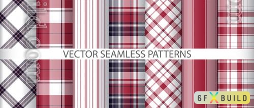 Vector set fabric vector seamless textile check plaid background pattern tartan texture