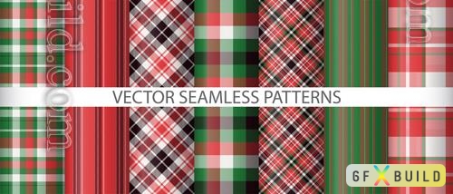 Vector set fabric pattern check texture background plaid tartan seamless textile vector