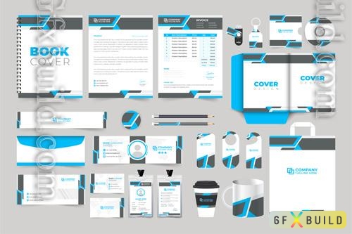 Vector brand identity template stationery, blue and dark colors modern business advertisement design collection