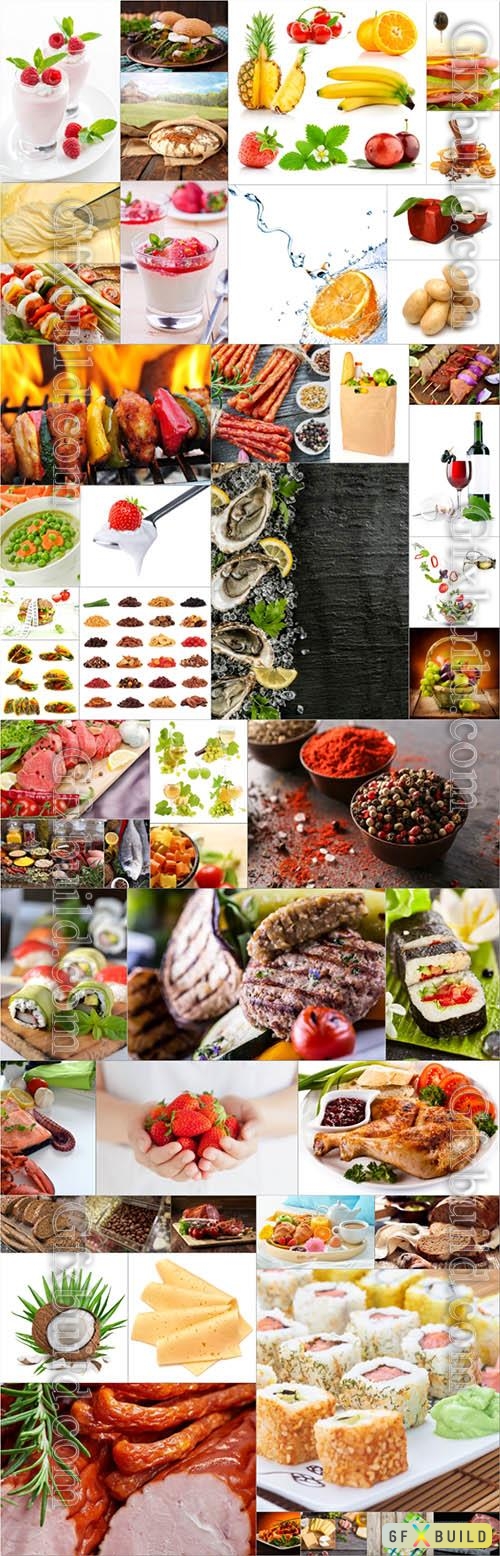 Food, desserts, meat, fish, bread, vegetables, fruits - 50 stock photo collection