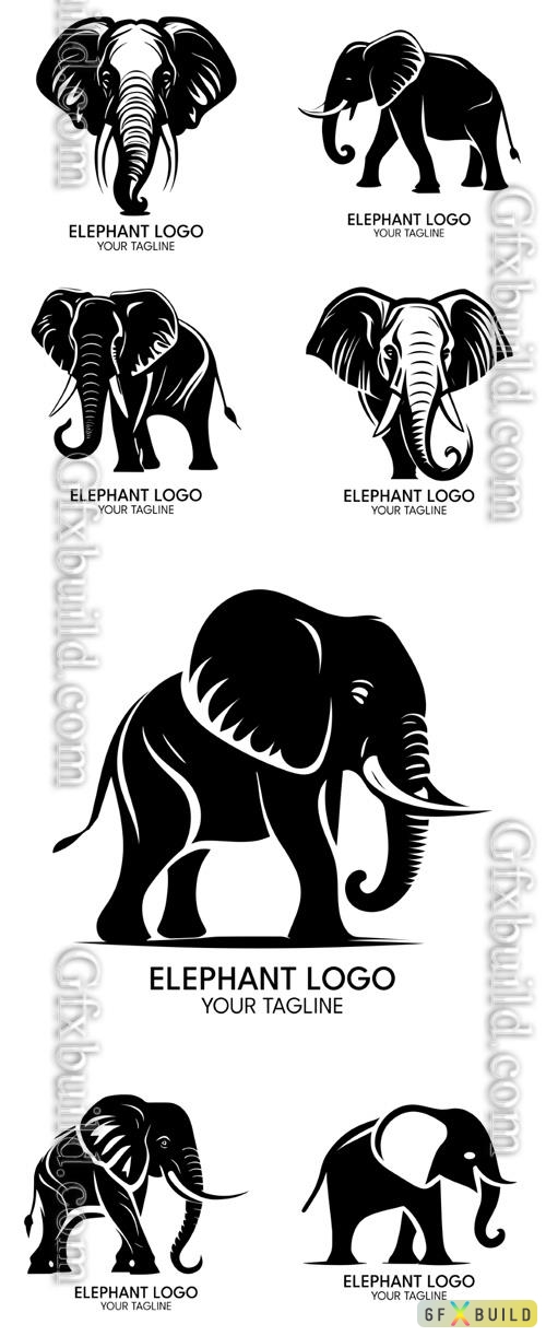 Elephant logo silhouette art vector template