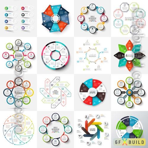 Arrows octagons circles vector set and cycle elements infographic templates with 8 options