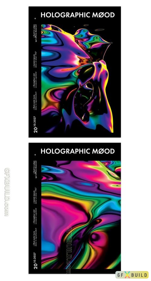 Adobestock - Trendy Modern Poster Layout with Fluid Iridescent Multicolored Background 452578796