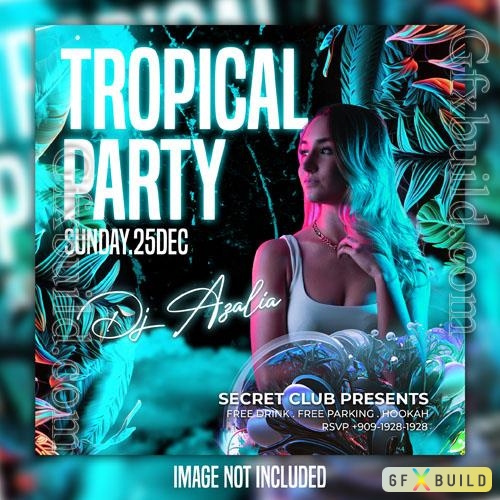 Night club tropical party flyer social media post template