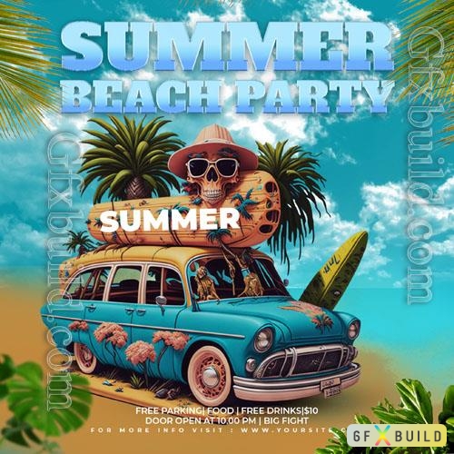 PSD summer beach night party flyer social media post template design