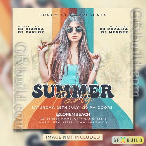 PSD dj club summer party flyer social media post template banner