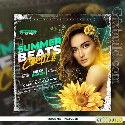 Psd dj club summer beats party event flyer and social media template