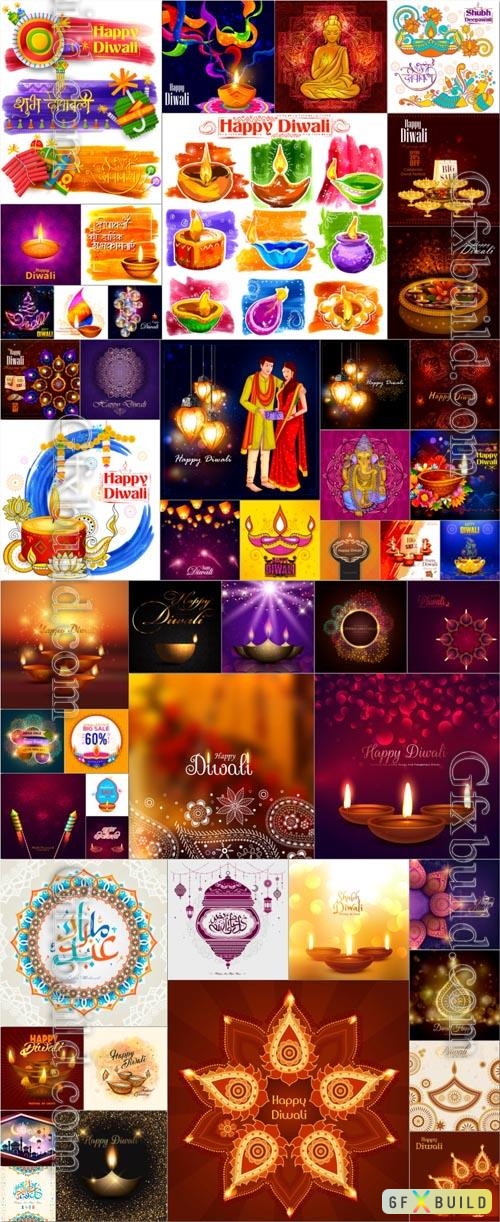 50 Diwali Indian holiday collection in vector