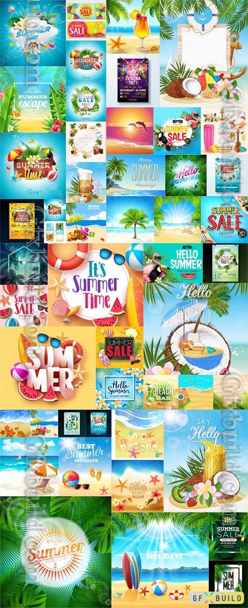 50 Summer backgrounds, nautical backgrounds, travel and vacation collection in vector