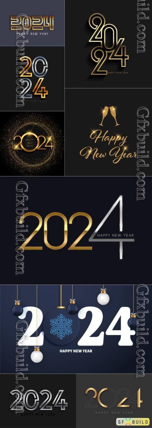 Happy New Year 2024 vector background with glittery gold design numbers