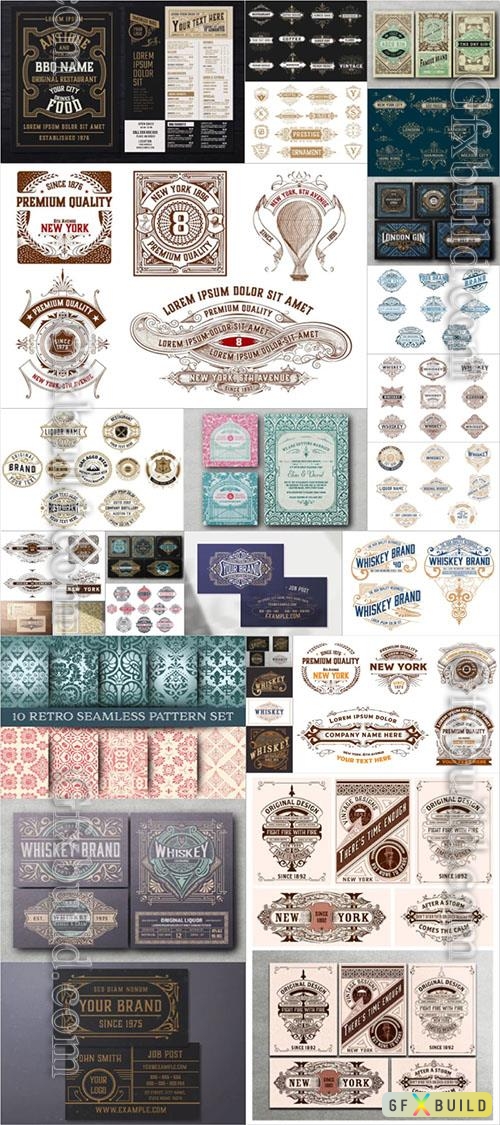 Mega collection of vector vintage labels, logos and badges, ornamental elements vol 1